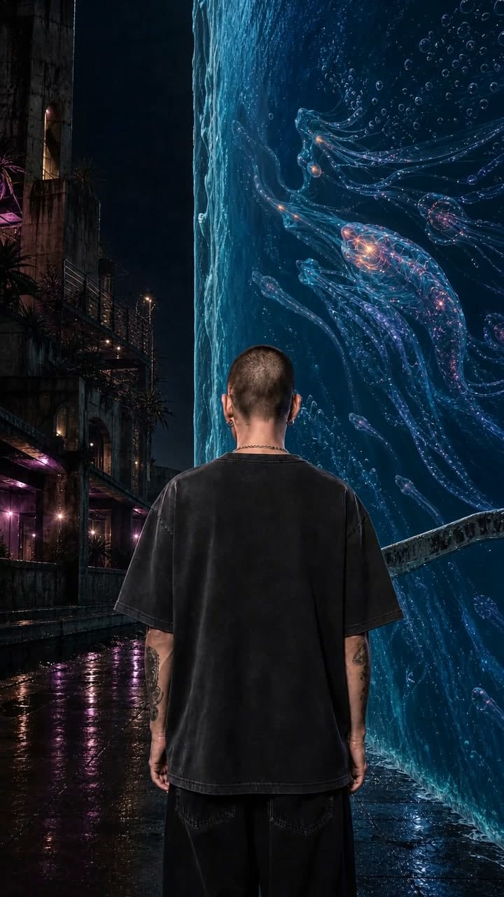 A witness facing an impossible wall of water in a city