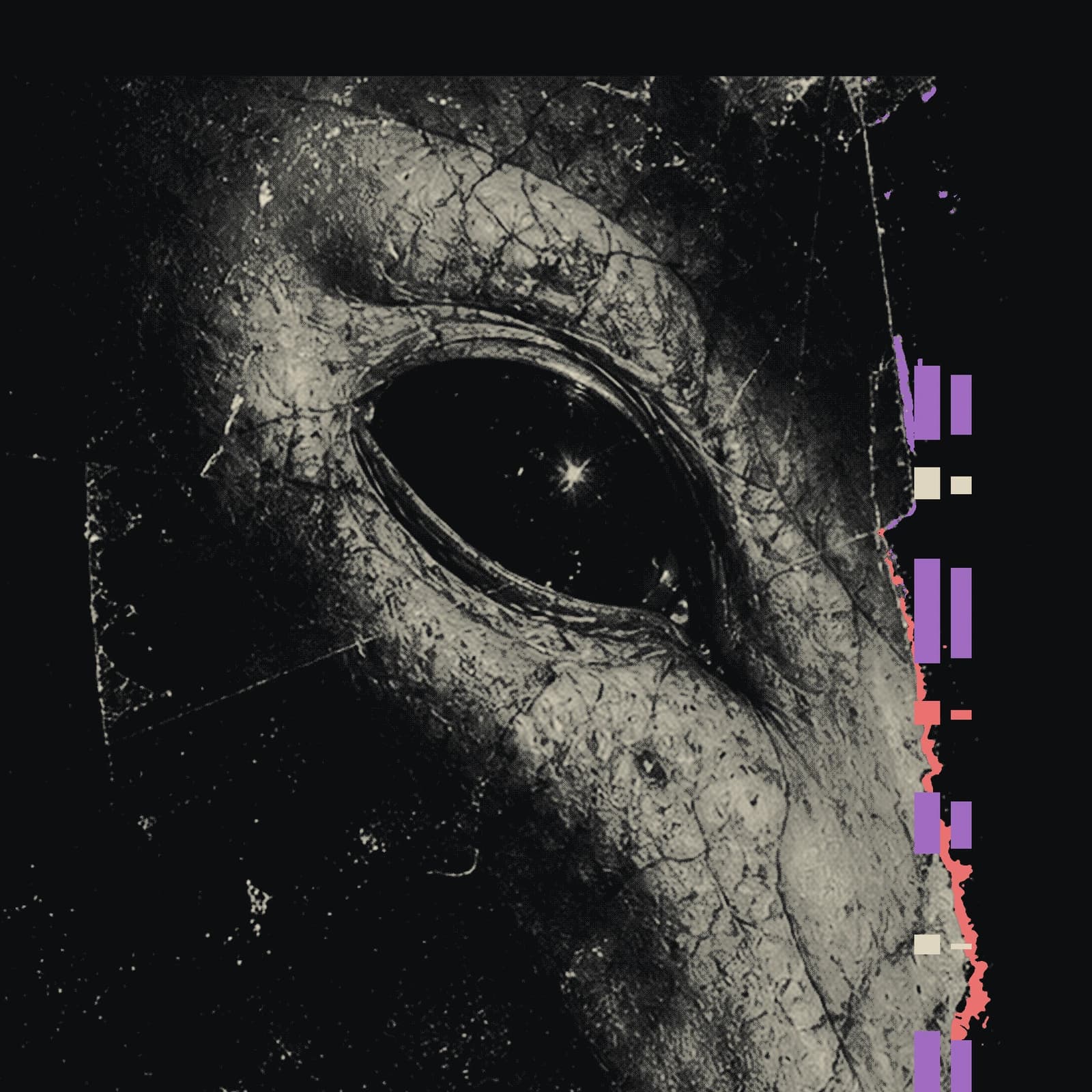 Exact Contact Negative artwork detail showing the fractured gray eye