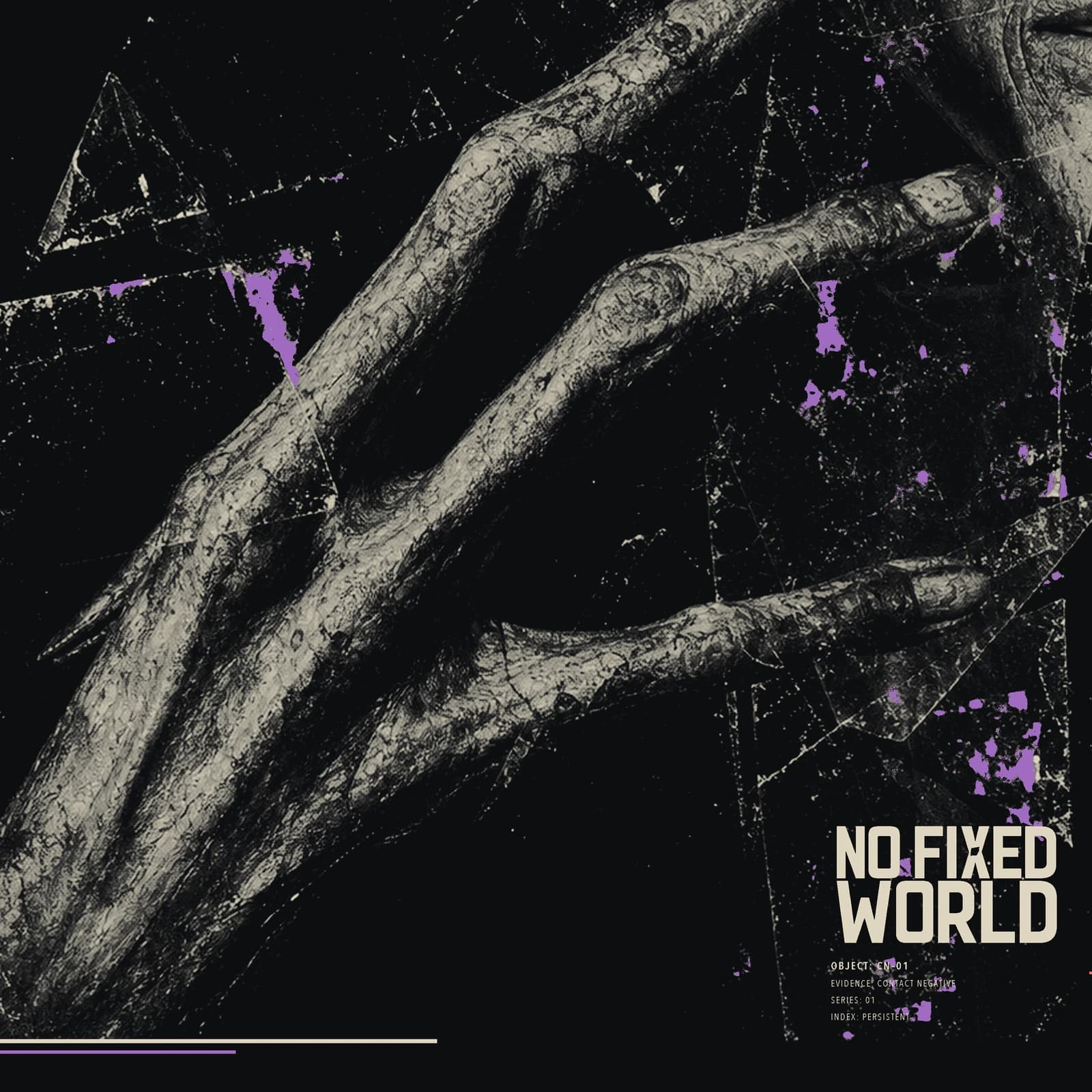 Exact Contact Negative artwork detail showing the reaching hand and fractured field