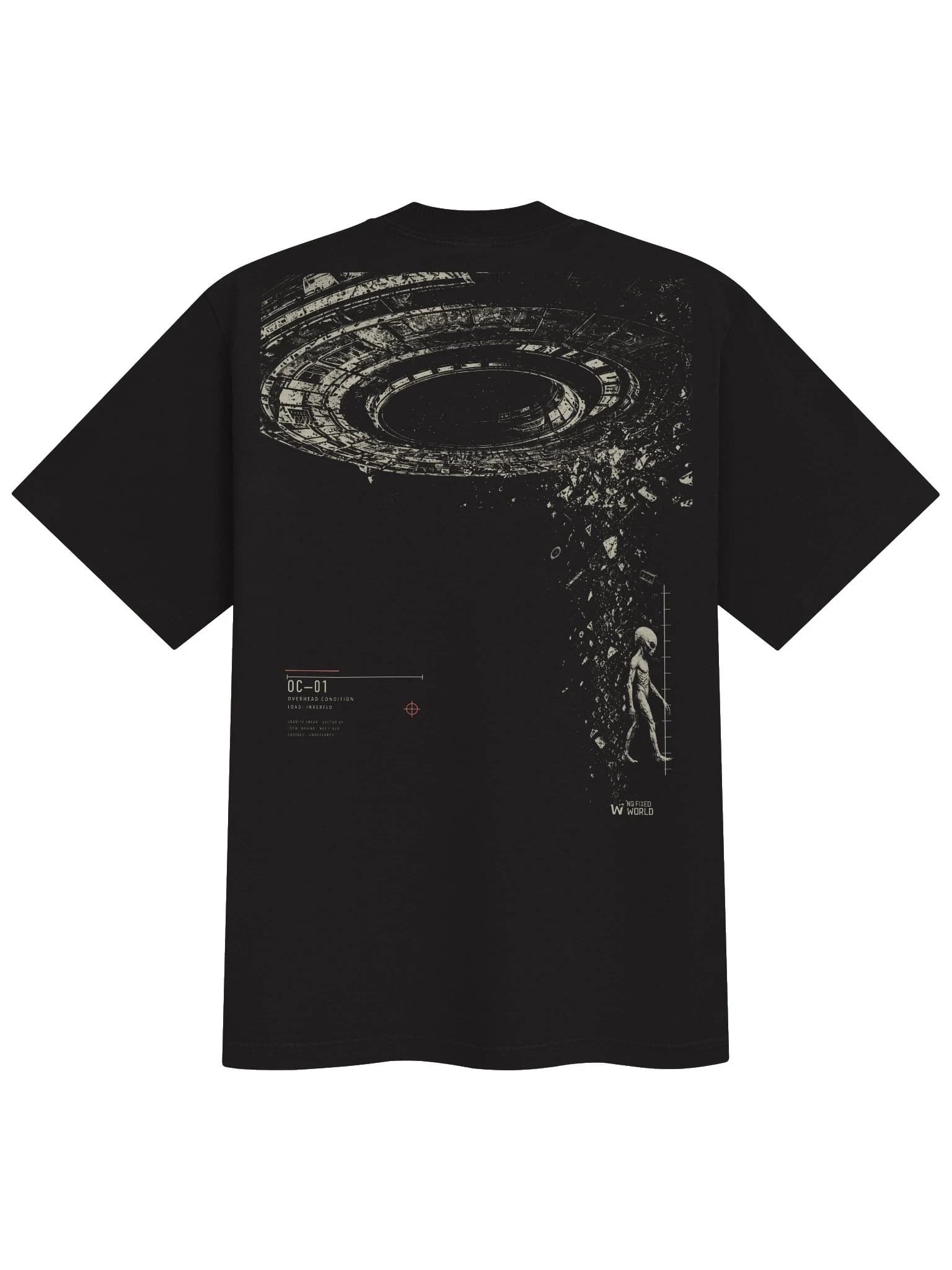 Flat back view of the Overhead Condition black heavyweight graphic tee