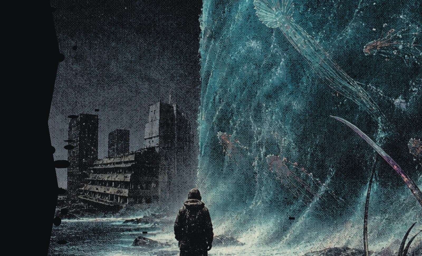 Exact artwork detail of the witness and city on the Unauthorized Destinations 01 back graphic