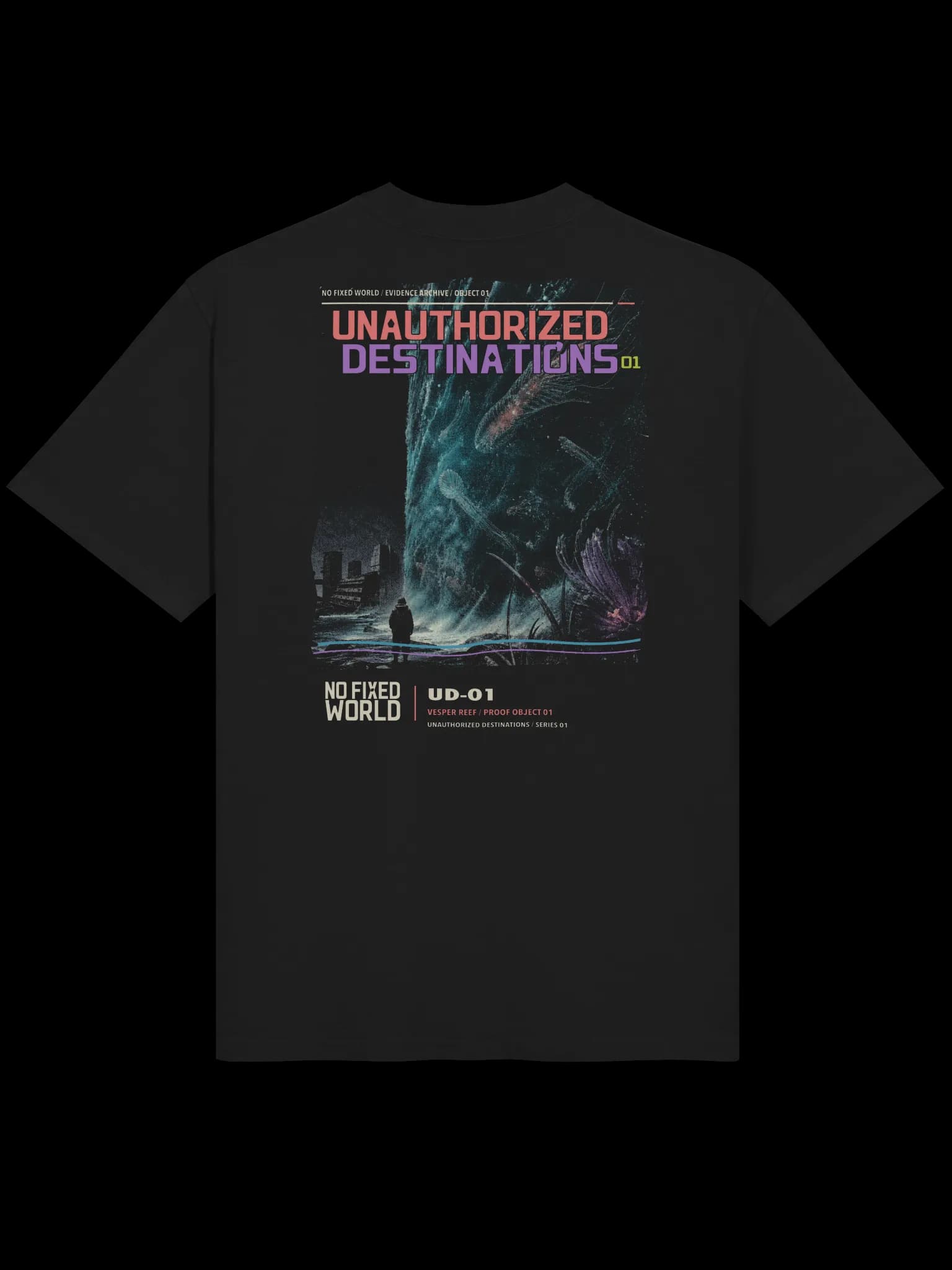 Back of the Unauthorized Destinations 01 heavyweight faded-black graphic tee